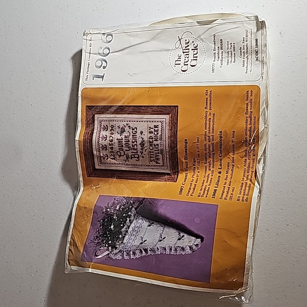 The Creative Circle Vintage Kit # 1966 Lilacs & Lace Cornucopia Sealed Kit NEW